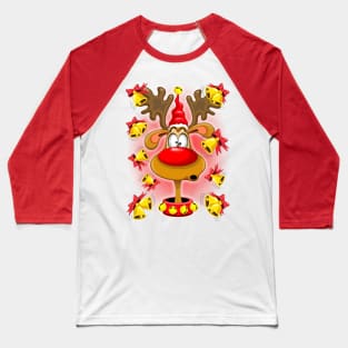 Reindeer Fun Christmas Cartoon with Bells Baseball T-Shirt